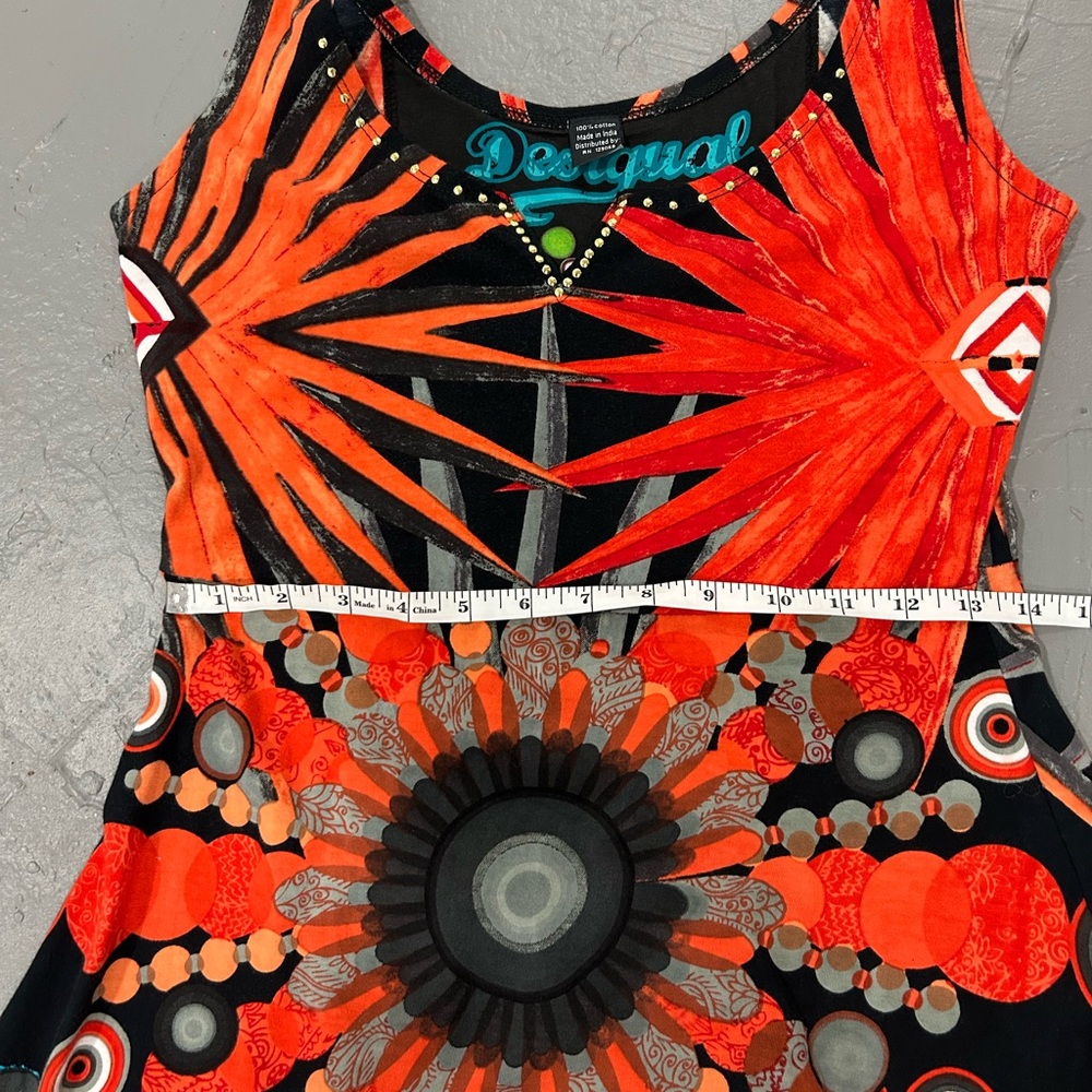 Desigual Black and Orange Sleeveless V-Neck Midi Dress - Picture 7 of 7